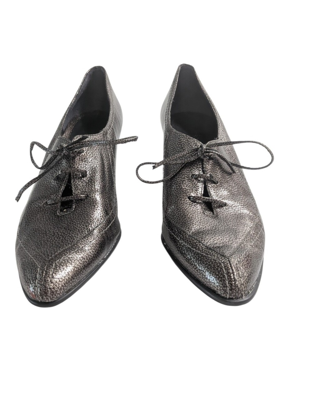 Metallic Bronze Heeled Oxfords Vintage Inspired 40s 80s Y2K Shimmer Chunky Pump - Picture 2 of 11